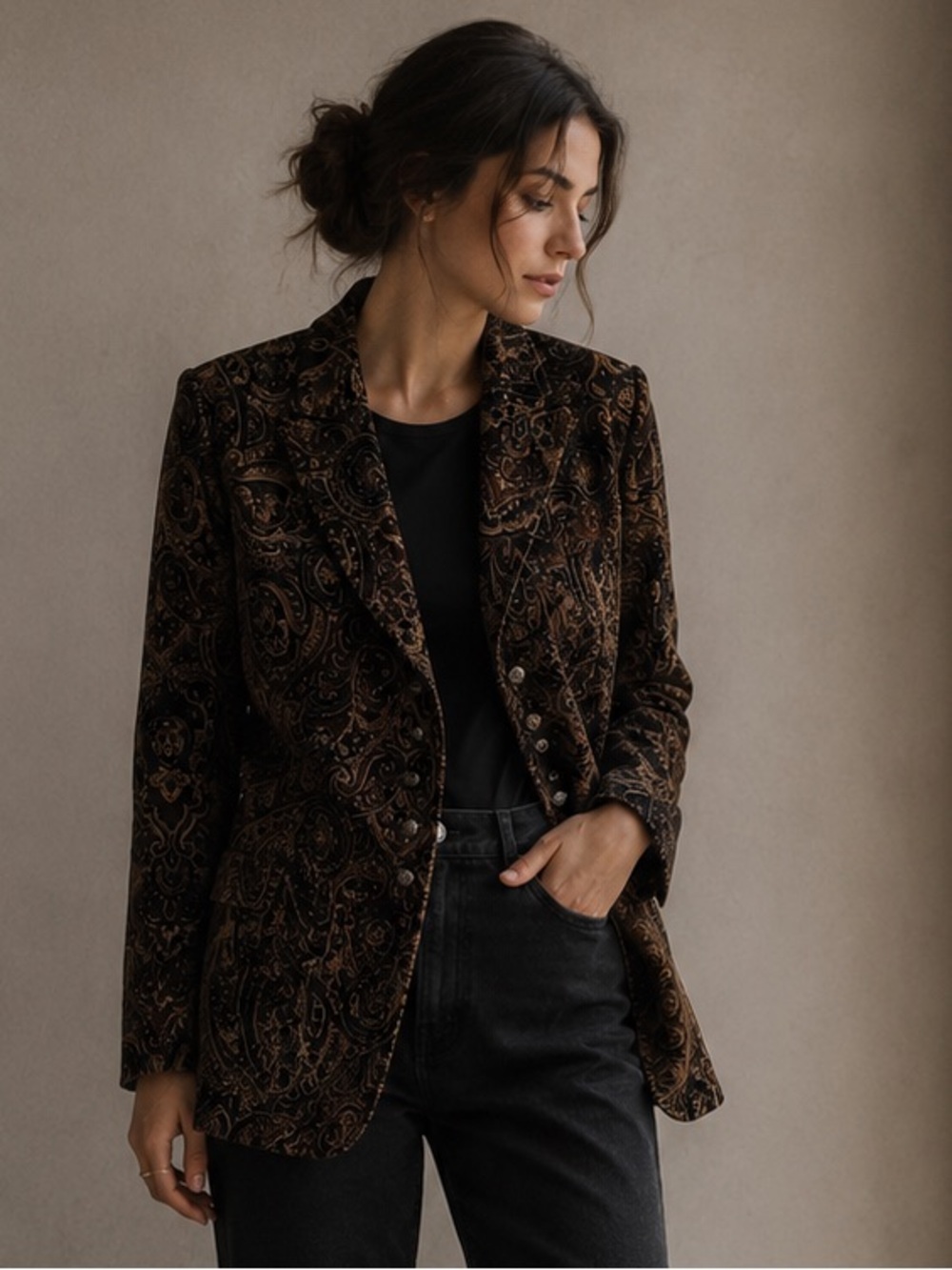 Vintage Paisley Velvet Blazer | Size 14
